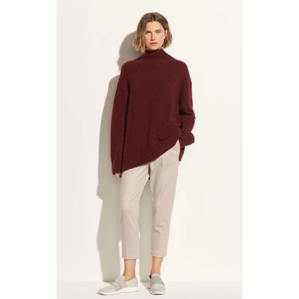 Vince Women Burgundy 100% Cashmere Mock Neck Sweater V526478003 Small Oversize